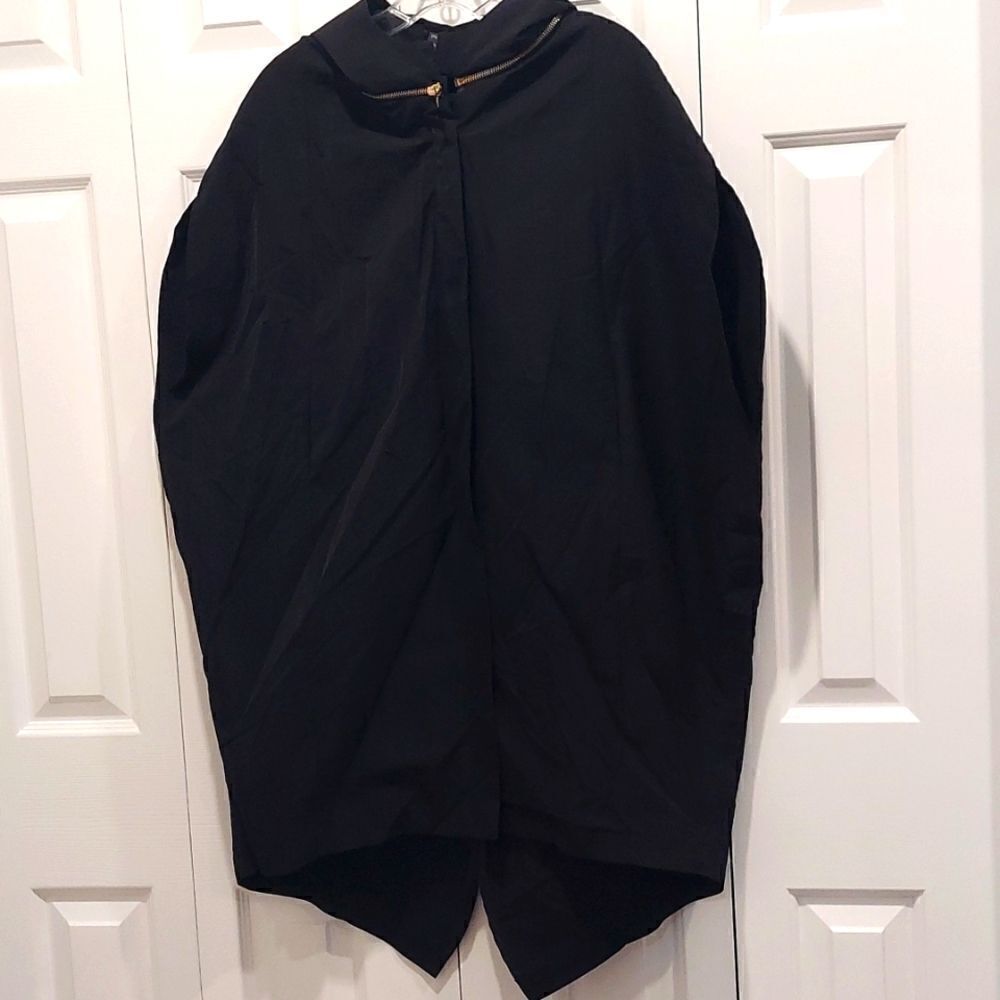 Gracia Black Sleeveless Vest Cape Jacket Removable Hood Sz Large - Picture 5 of 13